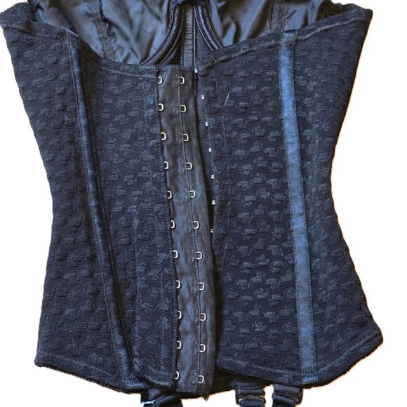 1950's vintage Scandale black girdle corset bra by Tru Balance sz 32b w garters - Picture 3 of 8